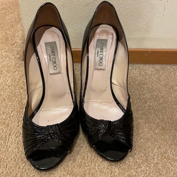 JIMMY CHOO Peep Toe Patent Leather Pumps - Picture 1 of 13